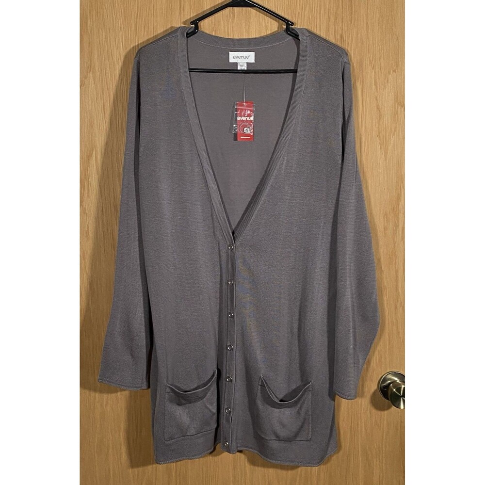 Avenue Women's Plus Sz 1X Gray Cardigan Button Down Career Academia Stretch NWT